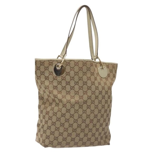 GUCCI GG Canvas Tote Bag Beige Gold 120836 Auth BA3640 - Picture 1 of 16
